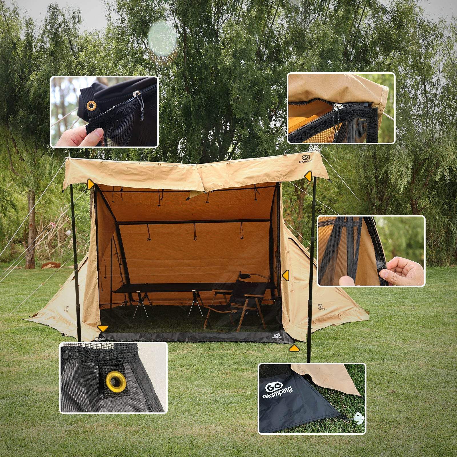 GOGlamping G・G PUP2.0 TC テント前幕メッシュ幕二又ポール Amazon | GOGlamping G・G PUP 2.0パップテント専用 前幕tc 1人