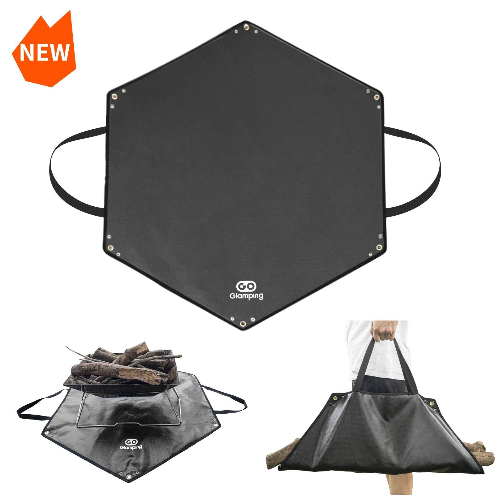 【送料無料】新品 ブラック スパッタシート 6号 1920×2920 1800W-6Iア1 GOGlamping 焚き火シート 耐火スパッタシート 六角形 薪ストーブ