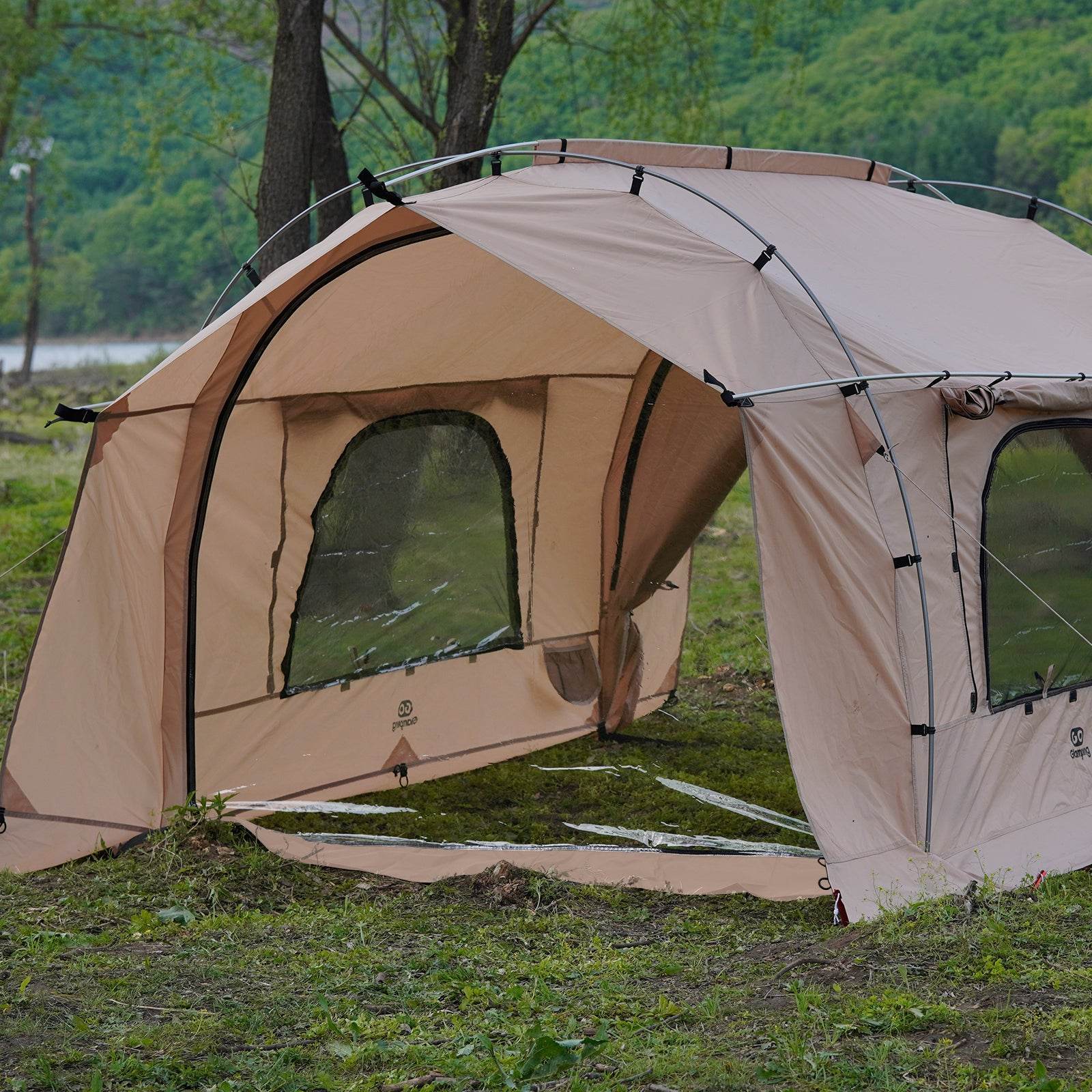 GOGlamping トンネルテント 自立式【カヌー】tpu 窓2枚セット タイムセール中】GOGlamping カヌー自立式トンネルテント